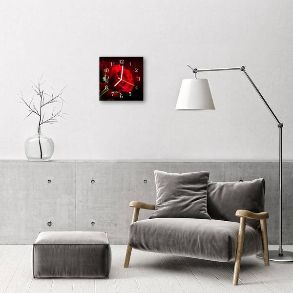 Wanduhr Rosen rot Rot - Glas - 30 x 30 x 1 cm