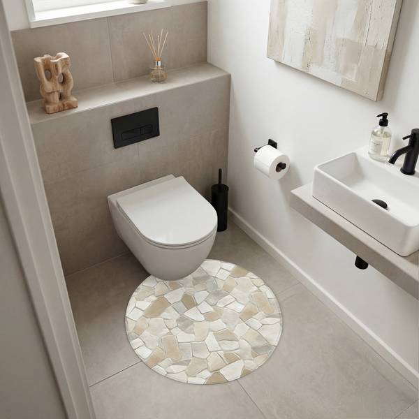 BADEZIMMERTEPPICH Steine Beige - Microfaser - 70 x 70 x 1 cm
