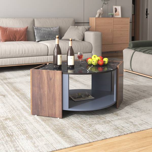 Salontafel MARBWoody Ⅱ zwart - bruin - plaatmateriaal op houtbasis - 63 x 40 x 97 cm