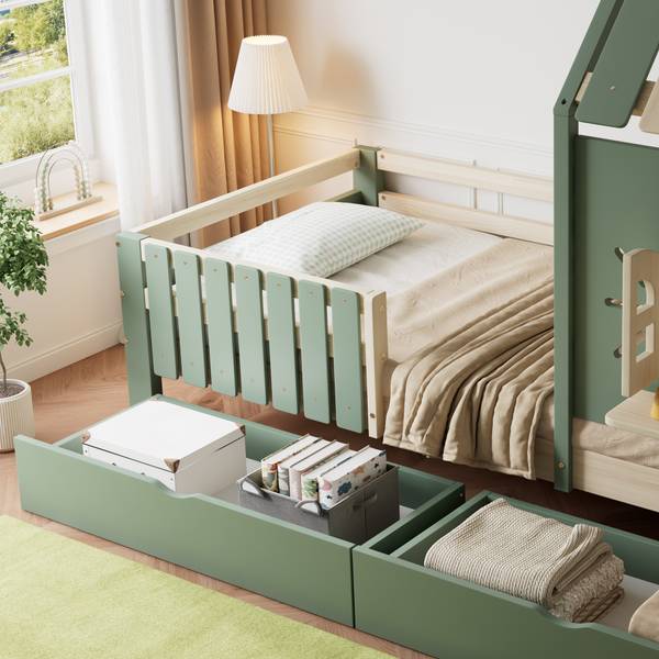 Hausbett Oneiros Ⅲ Grün - Holzwerkstoff - Massivholz - 95 x 152 x 204 cm