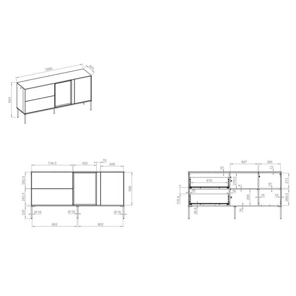 Sideboard BELLEZO Weiß - Melamin - 166 x 85 x 41 cm