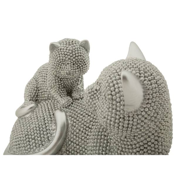 Skulptur Katzen 2 Silber - Kunstharz - Harz - 19 x 13 x 9 cm