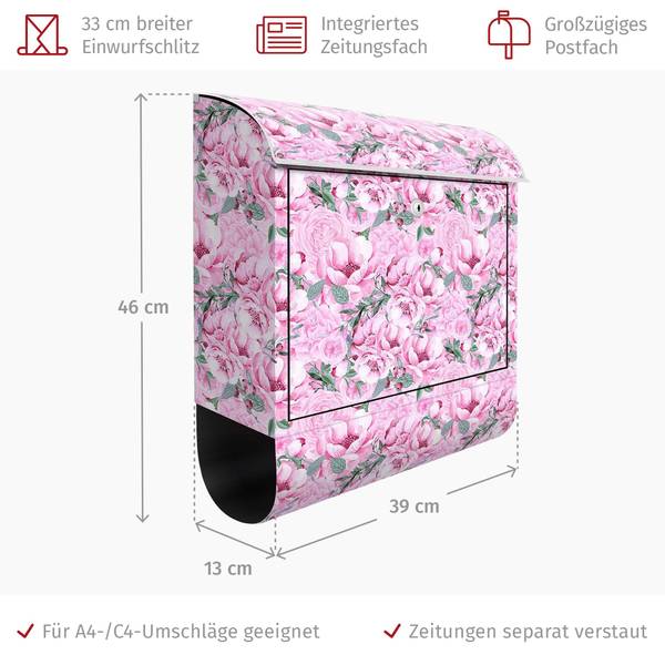 Briefkasten Blütentraum Rosen Aquarell Pink - Stahl - 39 x 46 x 13 cm