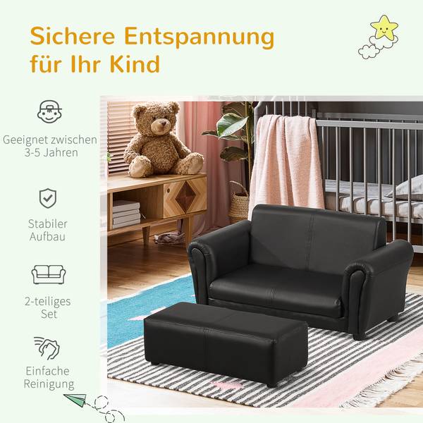Kindersessel mit Fußhocker 310-005BK Braun - Massivholz - 42 x 41 x 83 cm