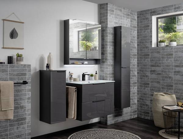 Midischrank Luna Badmöbel Badschrank Grau - Holzwerkstoff - 87 x 11 x 32 cm