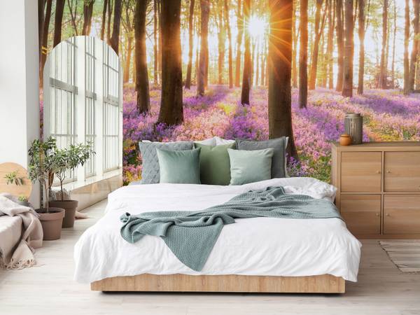 Fototapete Wald Blumen Sonnenaufgang 100 x 70 x 70 cm