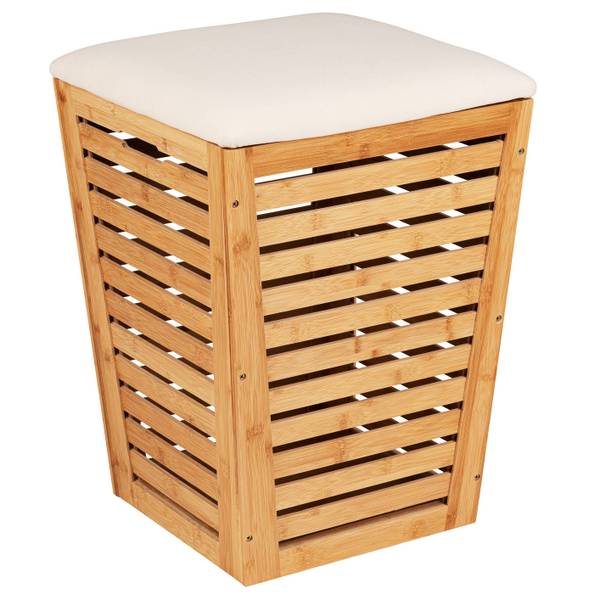 Wäschekorb mit Sitzfläche Braun - Bambus - 40 x 56 x 40 cm