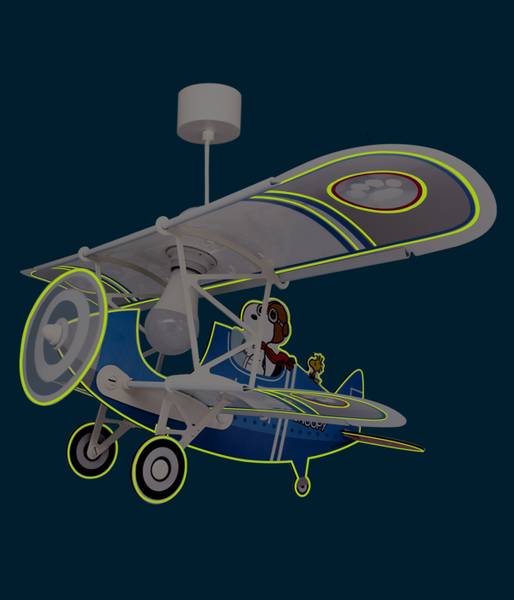 Kinderzimmer Deckenlampe Flugzeug Snoopy Blau - Kunststoff - 24 x 22 x 24 cm