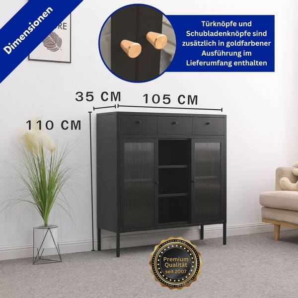 Kommode Paris Schwarz - Metall - 105 x 110 x 35 cm