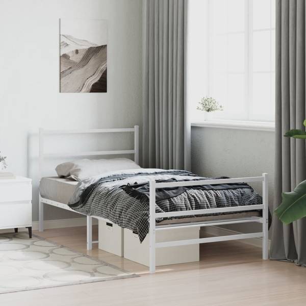 Bettgestell mit Kopf und Fußteil X953 Weiß - Metall - 105 x 90 x 196 cm