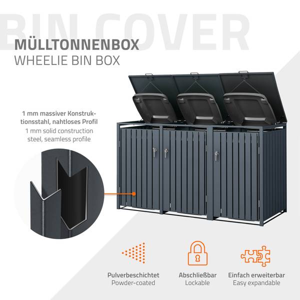Mülltonnenbox FIRENZE 3er-Set Grau - Metall - 200 x 120 x 80 cm