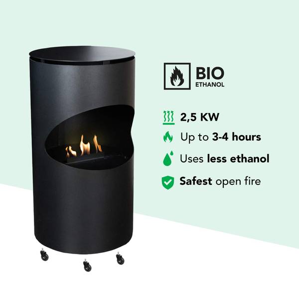 Ethanol-Kamin Silo Schwarz - Edelstahl - Stahl - 45 x 85 x 45 cm