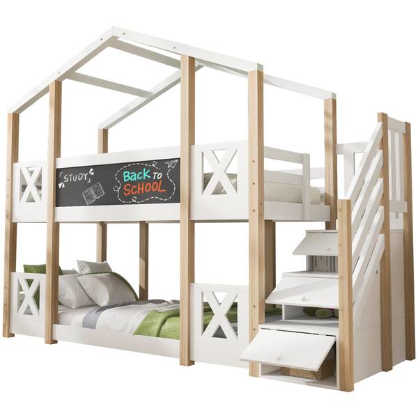 Etagenbett MonetWoody Ⅰ Weiß - Holzwerkstoff - Massivholz - 96 x 205 x 256 cm