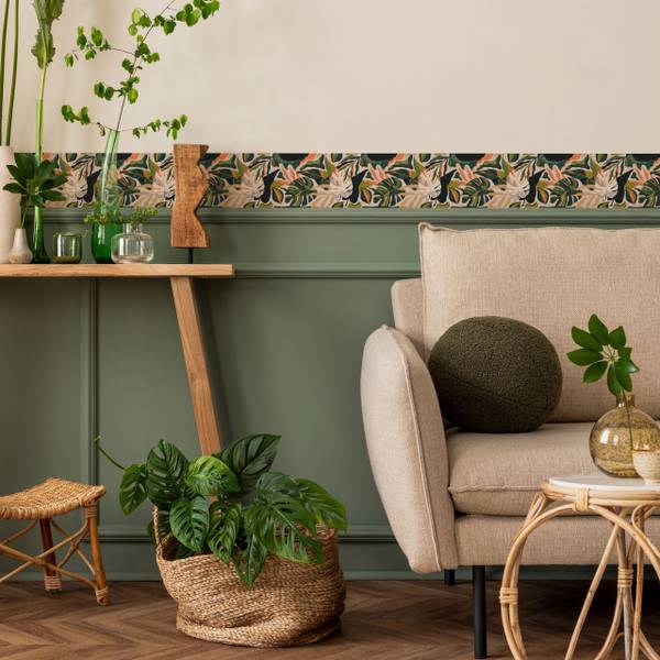 Bande Décorative PLANTES Feuilles Nature Beige - Marron - Vert - Orange - Polaire - 10 x 300 x 300 cm