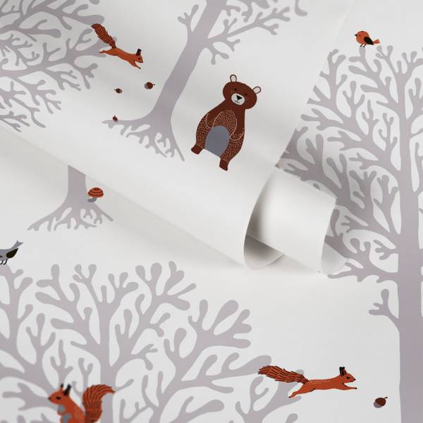 Waldtapete Kinder Braun Grau Weiß Orange Braun - Grau - Orange - Weiß