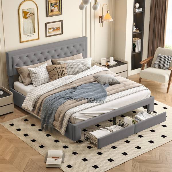 Polsterbett MKAOY9 Grau - Metall - Massivholz - 181 x 103 x 203 cm