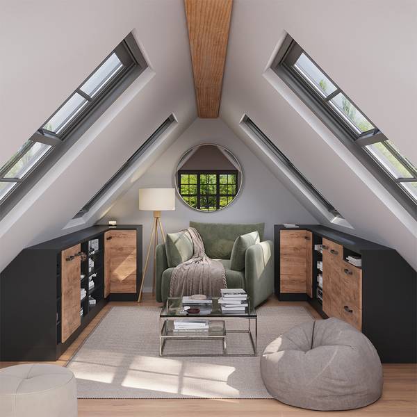 Dachschrägenschrank Rion 59955 Anthrazit - Eiche Dekor