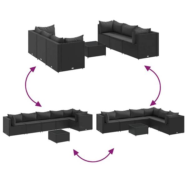 Loungeset 3043051-2 set van 7 zwart - staal - 63 x 57 x 63 cm