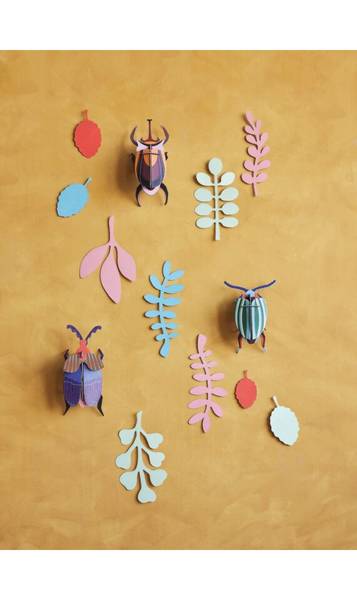 Wandobjekt Käfer-Set Naturfaser - Papier - 6 x 18 x 8 cm