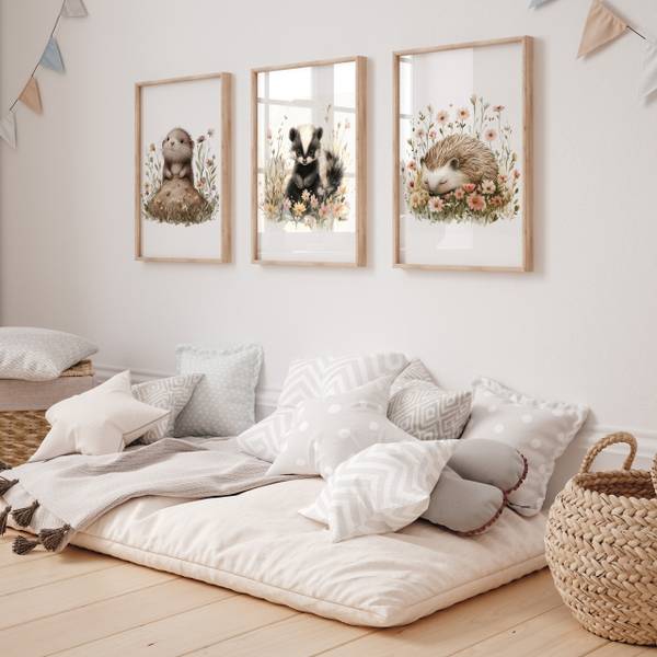 Poster Waldtiere mit Blumen 3er Set 21 x 30 x 30 cm