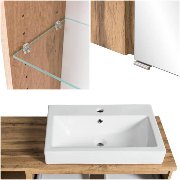 Badmöbel-Set VASTO-03-53 5er-Set Grau - Spiegelglas - 265 x 200 x 47 cm