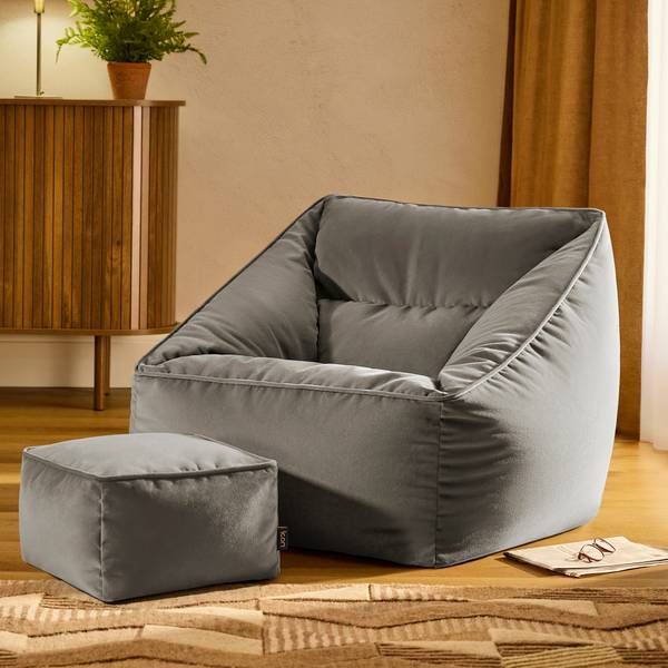 Riesen Sitzsack Sessel mit Sitzpuff Grau