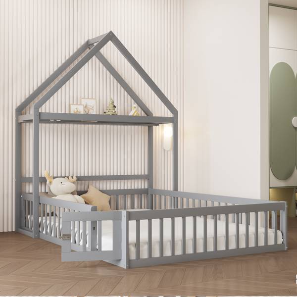 Kinderbett SafeHomey Ⅰ Grau - Holzwerkstoff - 154 x 198 x 205 cm