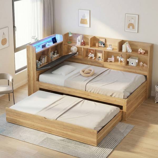 Kinderbed GLOWMU Ⅰ bruin - plaatmateriaal op houtbasis - 110 x 91 x 224 cm