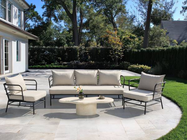 Sitzgruppe PONZONE 3-tlg Beige - Schwarz - Metall - 79 x 80 x 79 cm