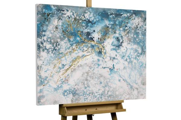 Acrylbild Handgemalt Fluid Painting Sin Blau - Weiß - Baumwollstoff - 100 x 75 x 4 cm