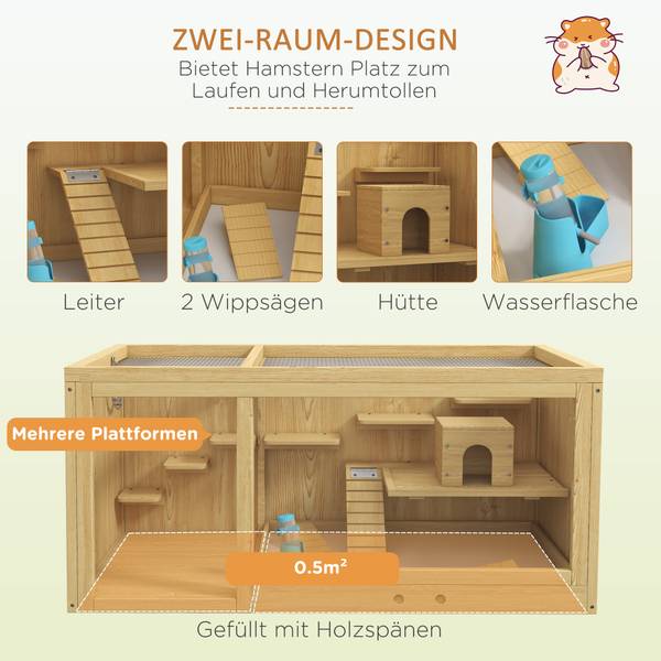 Hamsterkäfig BB7124 Beige - Massivholz - 24 x 108 x 56 cm