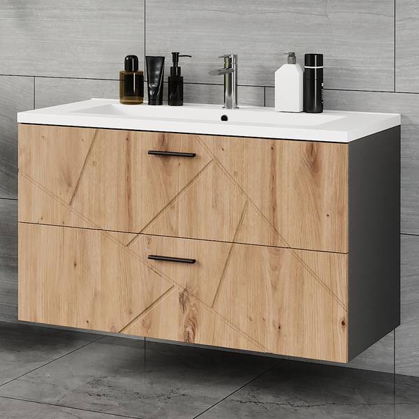 Badkamermeubelset Irma 56322 set van 2 antracietkleurig - eikenhouten look