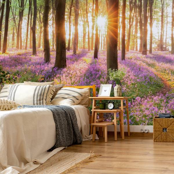 Fototapete Wald Blumen Sonnenaufgang 100 x 70 x 70 cm