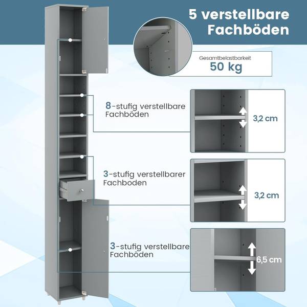 Badschrank VH32988SD Grau - Holzwerkstoff - 20 x 180 x 20 cm