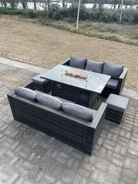 Rattan Sofa Set 8-Sitzer Gartenmöbel Grau - Webstoff - Polyresin - 65 x 66 x 176 cm