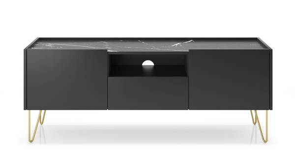 Meuble TV HARMONY RTV 144 Noir - Doré - ABS - Mélamine - 144 x 55 x 37 cm