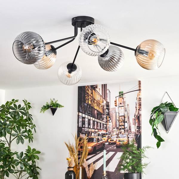 Deckenleuchte Cesaro Braun - Grau - Metall - 100 x 29 x 100 cm