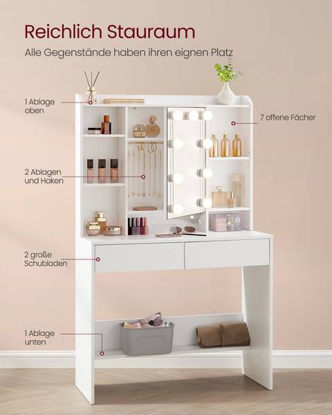 Schminktische Kate Weiß - Holzwerkstoff - 40 x 145 x 90 cm