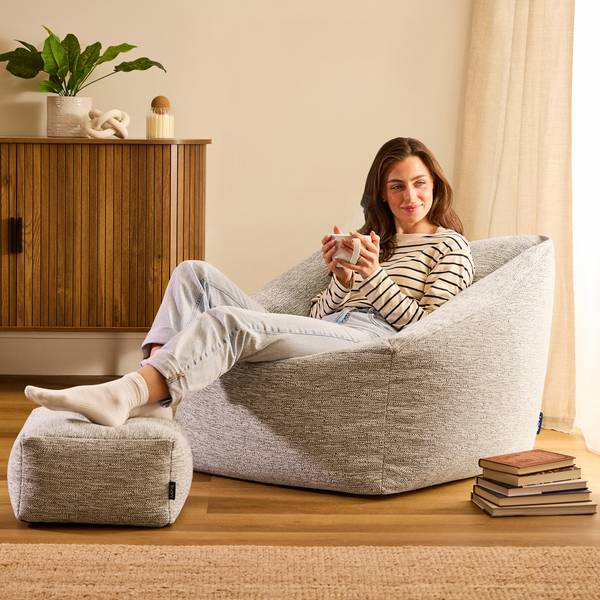 Sitzsack Natalia mit Hocker 2er Set Beige - Webstoff - 70 x 65 x 70 cm