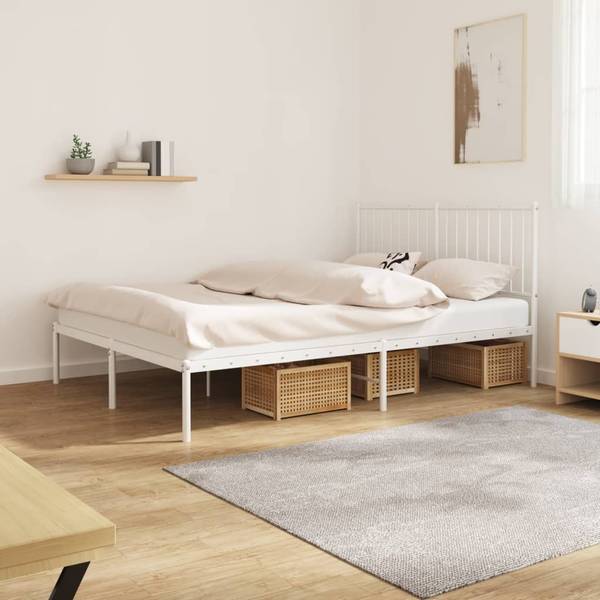 Bettgestell mit Kopfteil X131 Weiß - Metall - 146 x 91 x 207 cm
