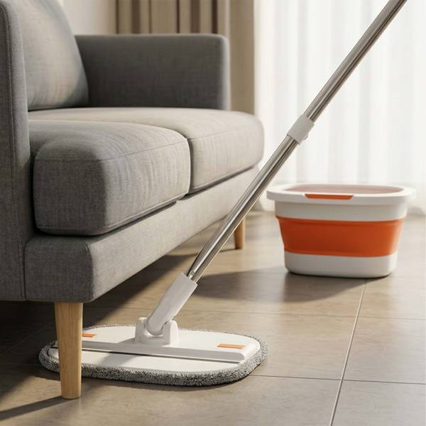 Opvouwbare mopset grijs - oranje - wit - polyester - 35 x 18 x 35 cm