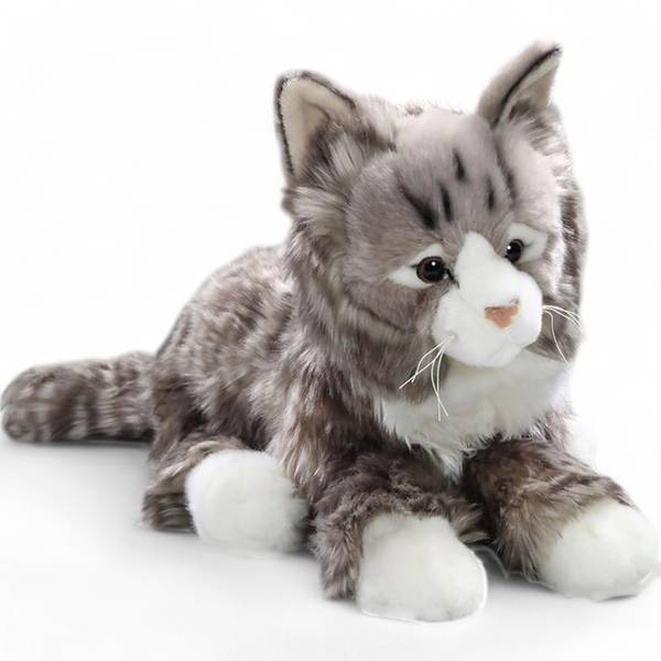 Kuscheltier Katze Grau - Kunstfell - 14 x 22 x 37 cm