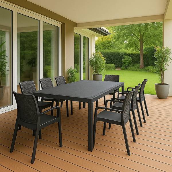 Garten-Lounge-Set Arret 9-tlg Schwarz - Kunststoff - 220 x 82 x 90 cm