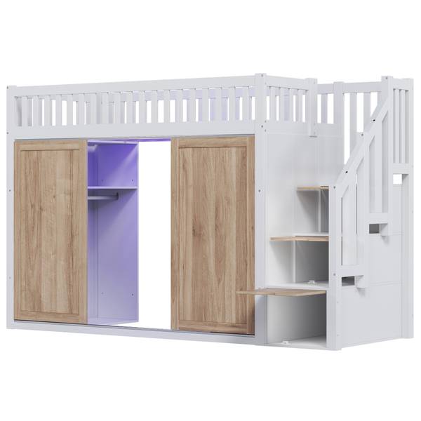 Hochbett  WoodySHEF Ⅰ Weiß - Holzwerkstoff - Massivholz - 95 x 162 x 252 cm