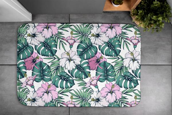 Badteppich Monstera-Blätter Grün - Polyester - 75 x 45 x 75 cm