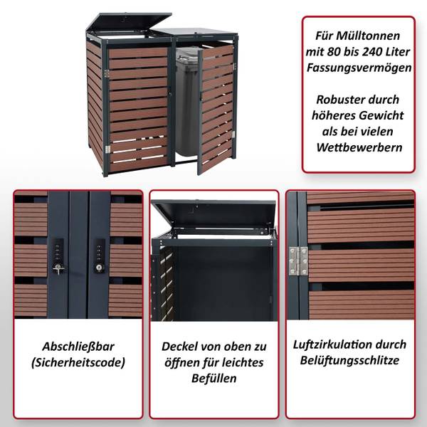 2er Mülltonnenverkleidung K14 Walnuss Dekor