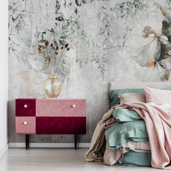 Papier peint Fleurs Feuilles Béton 450 x 300 x 300 cm