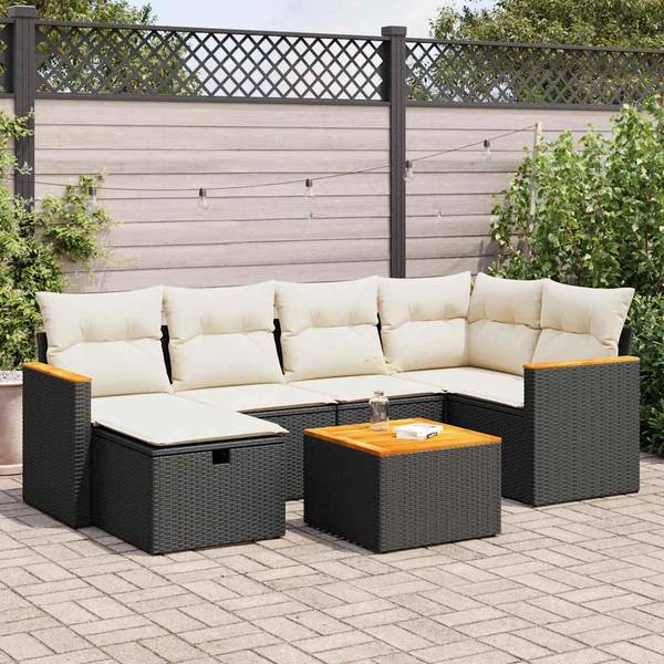 Garten-Lounge-Set 3036563-4 7-teilig Schwarz - Weiß - Polyrattan - 62 x 69 x 62 cm