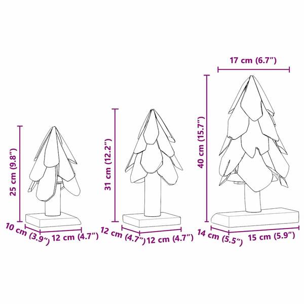 Arbre de Noël 42017942 lot de 3 Marron - Teck - 20 x 40 x 20 cm