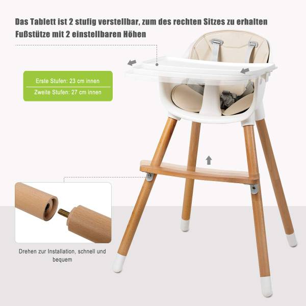 Babyhochstuhl Kinderhochstuhl Beige - Kunststoff - 57 x 83 x 57 cm